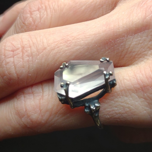 Bloodmilk Ghost Rose Quartz Medium Easeful Death Coffin Ring - Picture 6 of 7
